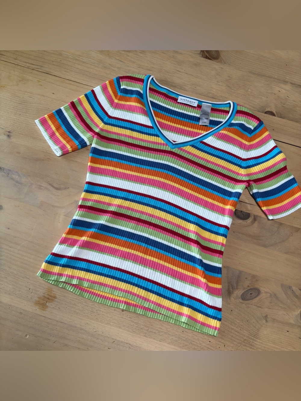 Vintage villager Multicolor Striped V-Neck Short Sleeve Tee